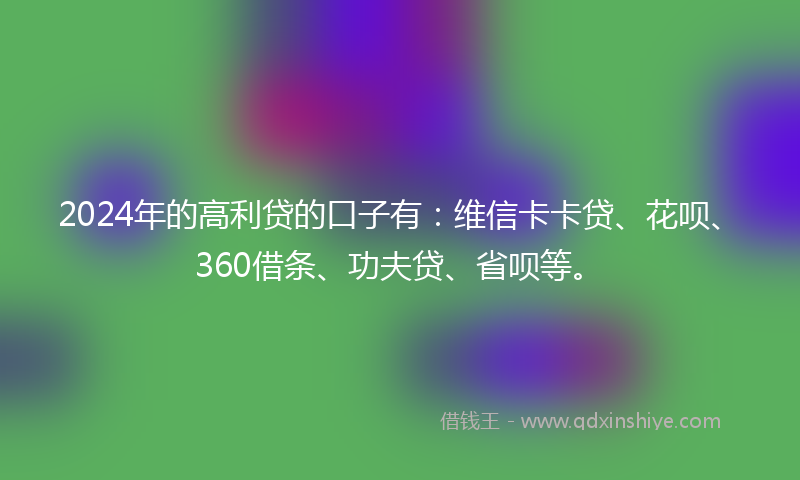 2024年的高利贷的口子有：维信卡卡贷、花呗、360借条、功夫贷、省呗等。