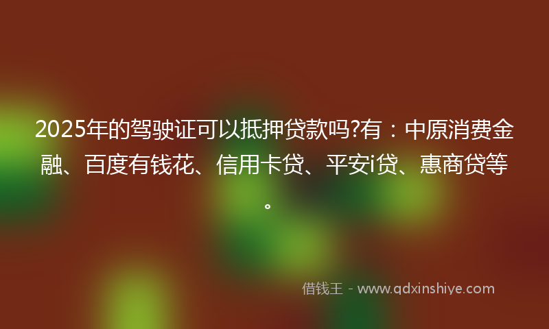 2025年的驾驶证可以抵押贷款吗?有：中原消费金融、百度有钱花、信用卡贷、平安i贷、惠商贷等。