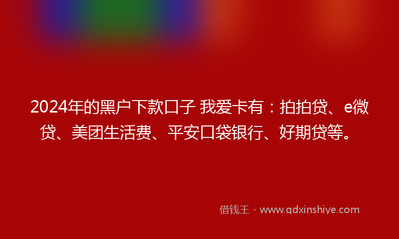 2024年的黑户下款口子 我爱卡有：拍拍贷、e微贷、美团生活费、平安口袋银行、好期贷等。