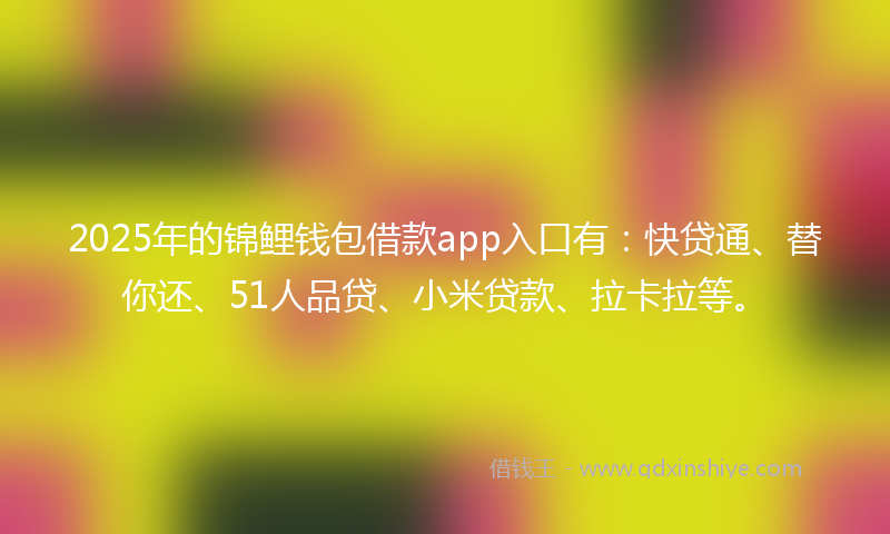 2025年的锦鲤钱包借款app入口有：快贷通、替你还、51人品贷、小米贷款、拉卡拉等。