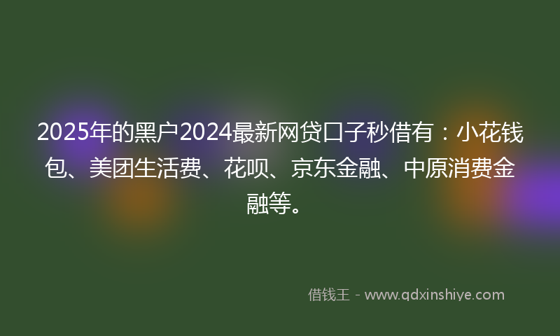 2025年的黑户2024最新网贷口子秒借有：小花钱包、美团生活费、花呗、京东金融、中原消费金融等。