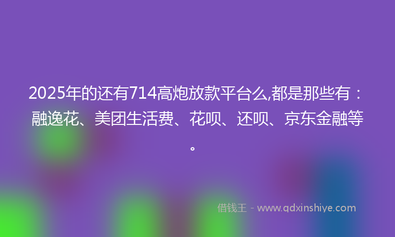 2025年的还有714高炮放款平台么,都是那些有：融逸花、美团生活费、花呗、还呗、京东金融等。