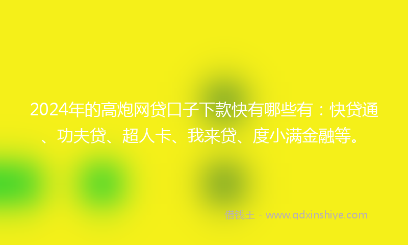2024年的高炮网贷口子下款快有哪些有：快贷通、功夫贷、超人卡、我来贷、度小满金融等。