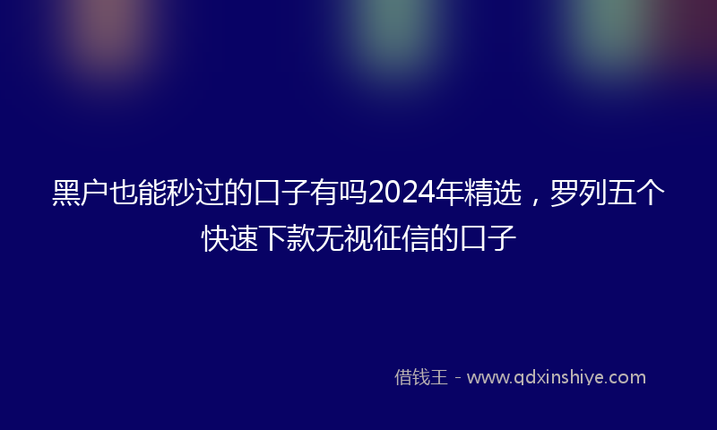 黑户也能秒过的口子有吗2024年精选，罗列五个快速下款无视征信的口子