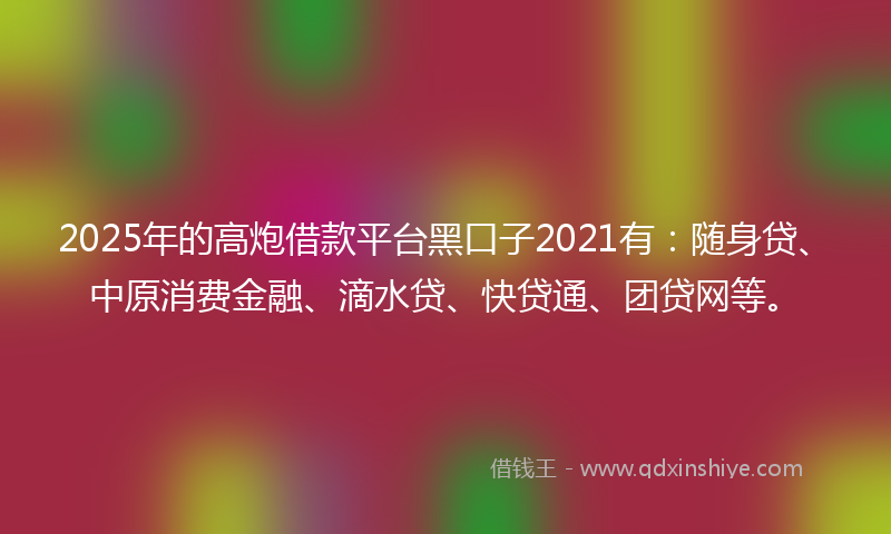 2025年的高炮借款平台黑口子2021有：随身贷、中原消费金融、滴水贷、快贷通、团贷网等。
