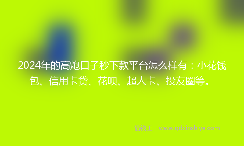 2024年的高炮口子秒下款平台怎么样有：小花钱包、信用卡贷、花呗、超人卡、投友圈等。