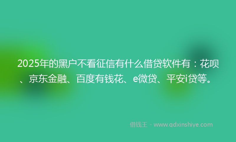 2025年的黑户不看征信有什么借贷软件有：花呗、京东金融、百度有钱花、e微贷、平安i贷等。