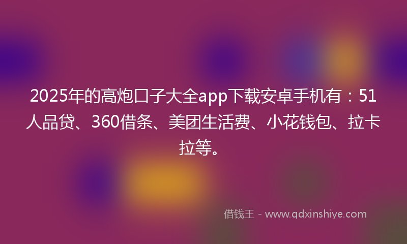 2025年的高炮口子大全app下载安卓手机有：51人品贷、360借条、美团生活费、小花钱包、拉卡拉等。