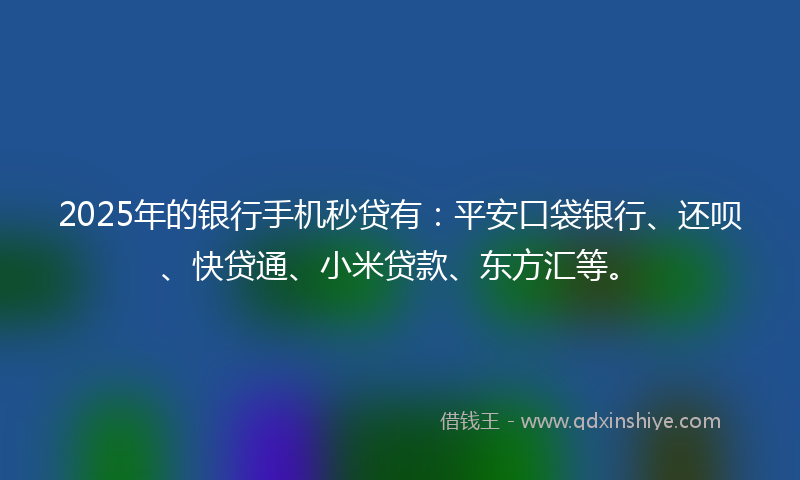2025年的银行手机秒贷有：平安口袋银行、还呗、快贷通、小米贷款、东方汇等。