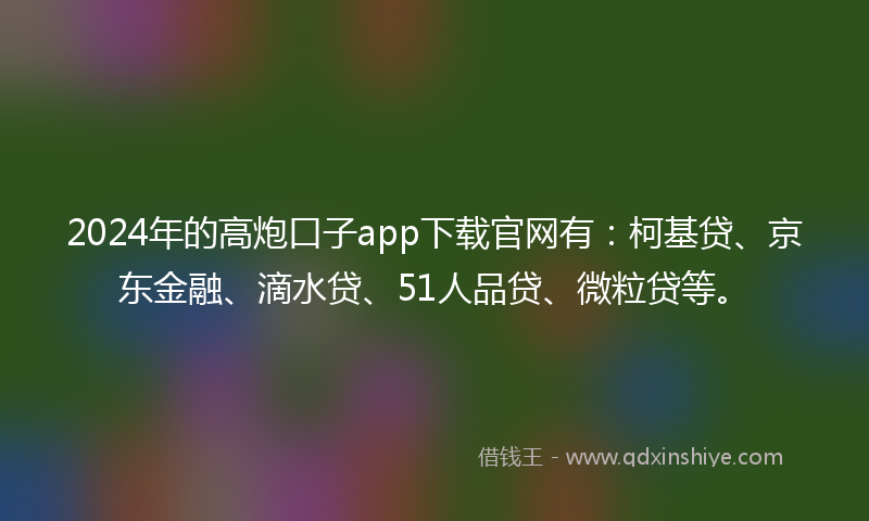 2024年的高炮口子app下载官网有：柯基贷、京东金融、滴水贷、51人品贷、微粒贷等。