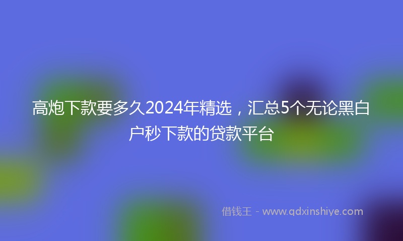 高炮下款要多久2024年精选，汇总5个无论黑白户秒下款的贷款平台