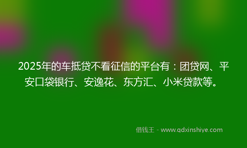 2025年的车抵贷不看征信的平台有：团贷网、平安口袋银行、安逸花、东方汇、小米贷款等。