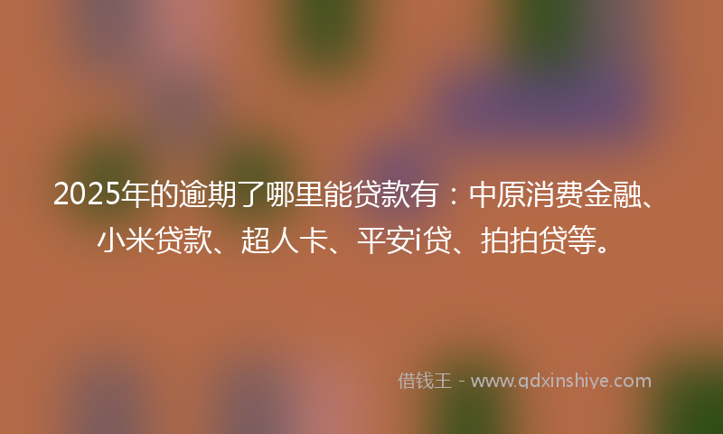 2025年的逾期了哪里能贷款有：中原消费金融、小米贷款、超人卡、平安i贷、拍拍贷等。