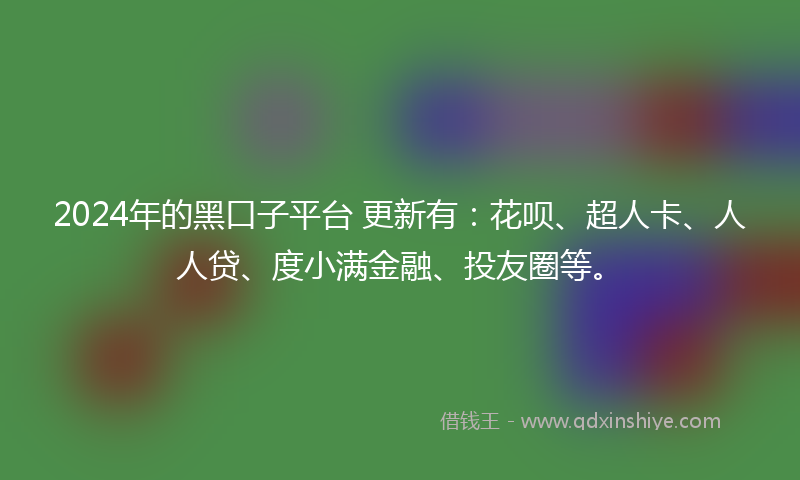2024年的黑口子平台 更新有：花呗、超人卡、人人贷、度小满金融、投友圈等。