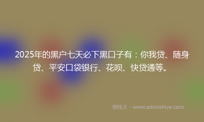 2025年的黑户七天必下黑口子有：你我贷、随身贷、平安口袋银行、花呗、快贷通等。