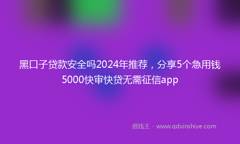 黑口子贷款安全吗2024年推荐，分享5个急用钱5000快审快贷无需征信app