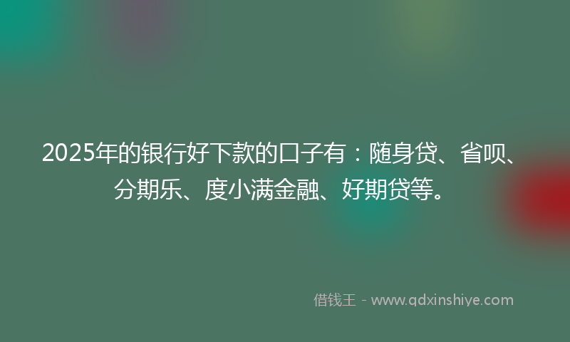 2025年的银行好下款的口子有：随身贷、省呗、分期乐、度小满金融、好期贷等。