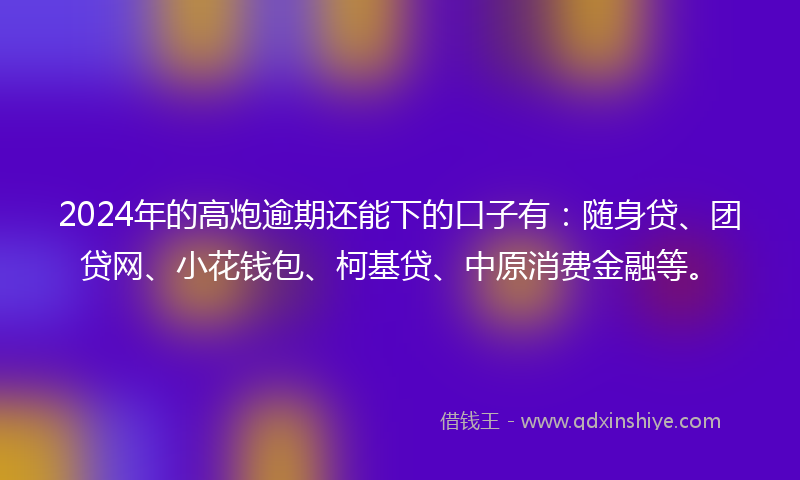 2024年的高炮逾期还能下的口子有：随身贷、团贷网、小花钱包、柯基贷、中原消费金融等。