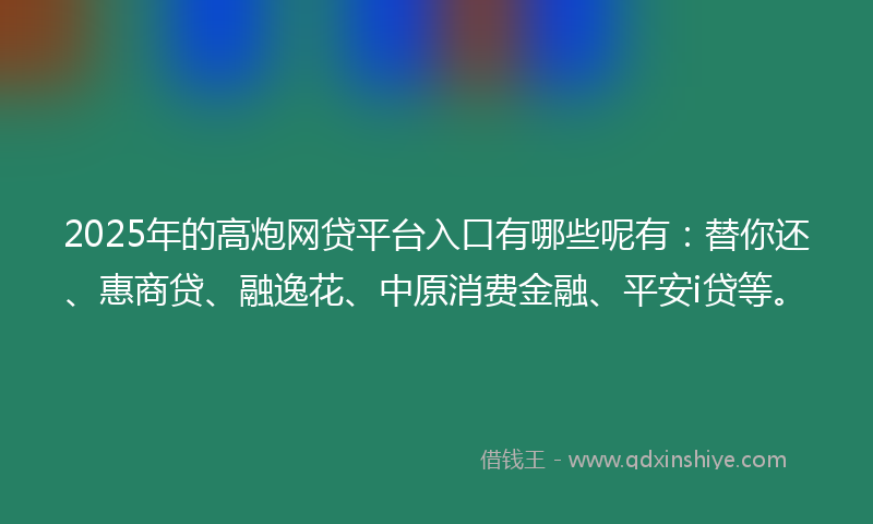2025年的高炮网贷平台入口有哪些呢有：替你还、惠商贷、融逸花、中原消费金融、平安i贷等。