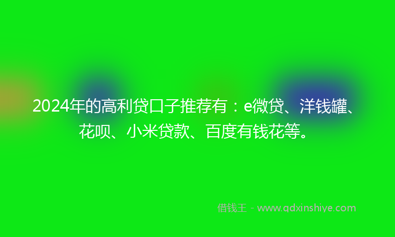 2024年的高利贷口子推荐有：e微贷、洋钱罐、花呗、小米贷款、百度有钱花等。