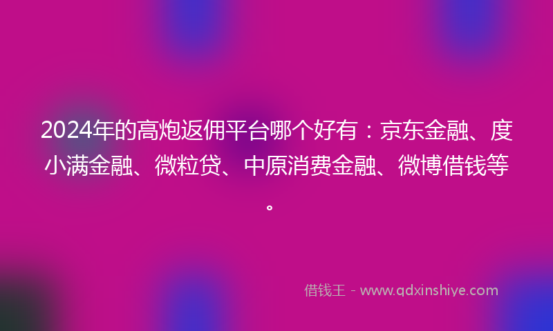 2024年的高炮返佣平台哪个好有：京东金融、度小满金融、微粒贷、中原消费金融、微博借钱等。