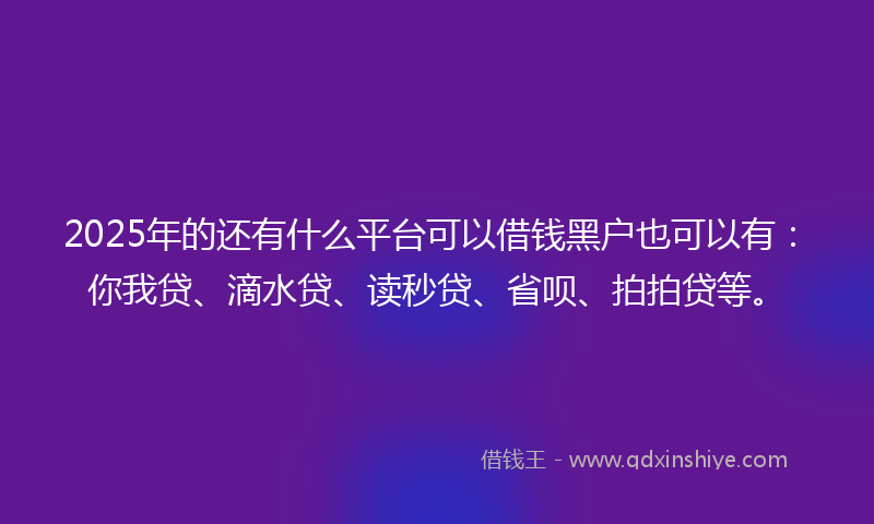 2025年的还有什么平台可以借钱黑户也可以有：你我贷、滴水贷、读秒贷、省呗、拍拍贷等。