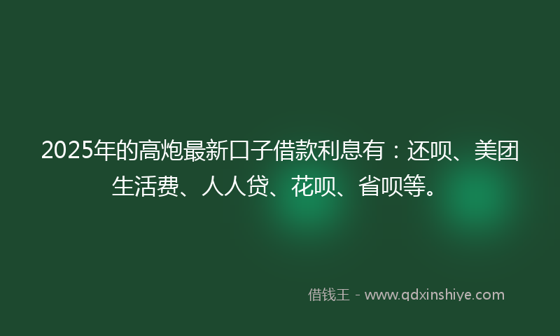 2025年的高炮最新口子借款利息有：还呗、美团生活费、人人贷、花呗、省呗等。