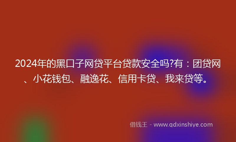 2024年的黑口子网贷平台贷款安全吗?有：团贷网、小花钱包、融逸花、信用卡贷、我来贷等。