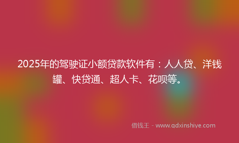 2025年的驾驶证小额贷款软件有：人人贷、洋钱罐、快贷通、超人卡、花呗等。