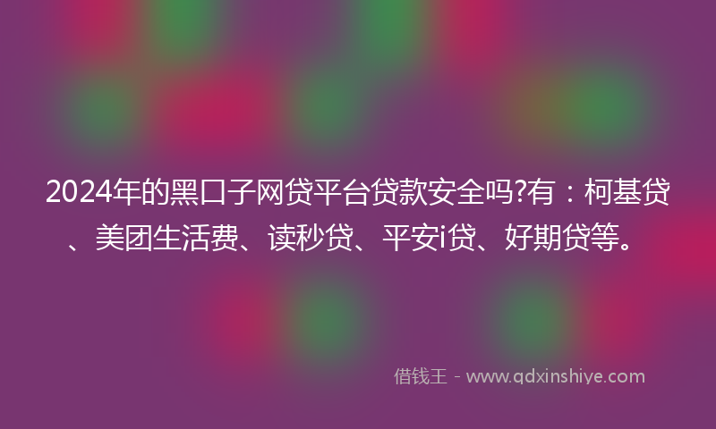 2024年的黑口子网贷平台贷款安全吗?有：柯基贷、美团生活费、读秒贷、平安i贷、好期贷等。