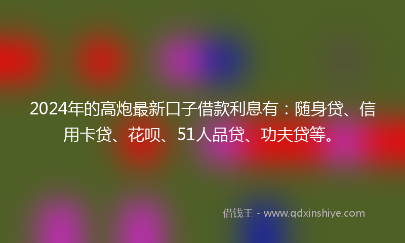 2024年的高炮最新口子借款利息有：随身贷、信用卡贷、花呗、51人品贷、功夫贷等。
