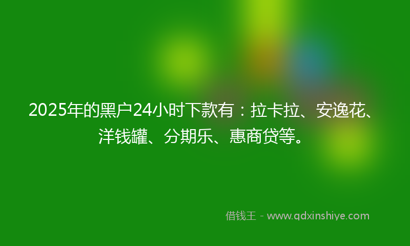 2025年的黑户24小时下款有：拉卡拉、安逸花、洋钱罐、分期乐、惠商贷等。