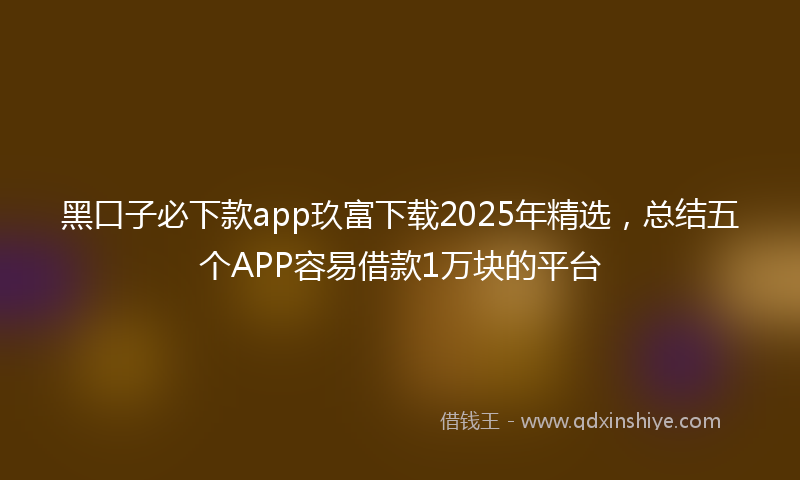 黑口子必下款app玖富下载2025年精选，总结五个APP容易借款1万块的平台