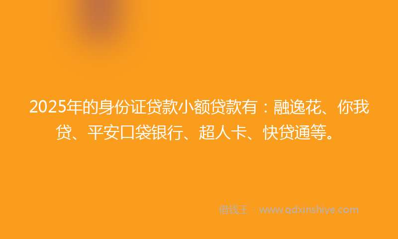 2025年的身份证贷款小额贷款有：融逸花、你我贷、平安口袋银行、超人卡、快贷通等。