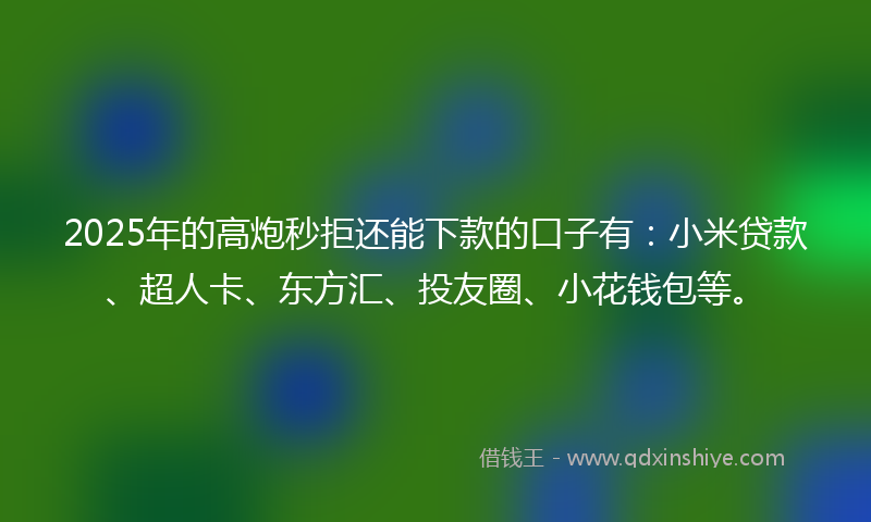 2025年的高炮秒拒还能下款的口子有：小米贷款、超人卡、东方汇、投友圈、小花钱包等。
