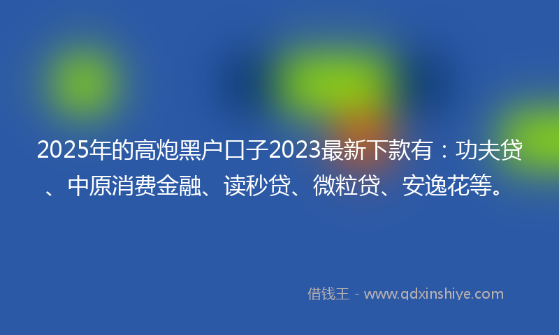 2025年的高炮黑户口子2023最新下款有：功夫贷、中原消费金融、读秒贷、微粒贷、安逸花等。