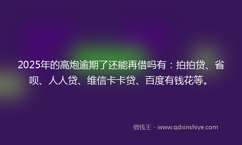 2025年的高炮逾期了还能再借吗有：拍拍贷、省呗、人人贷、维信卡卡贷、百度有钱花等。