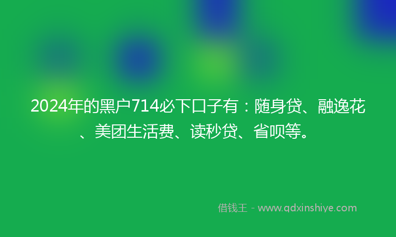 2024年的黑户714必下口子有：随身贷、融逸花、美团生活费、读秒贷、省呗等。