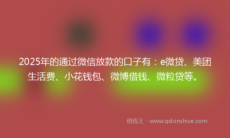 2025年的通过微信放款的口子有：e微贷、美团生活费、小花钱包、微博借钱、微粒贷等。