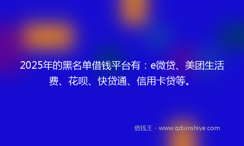 2025年的黑名单借钱平台有：e微贷、美团生活费、花呗、快贷通、信用卡贷等。