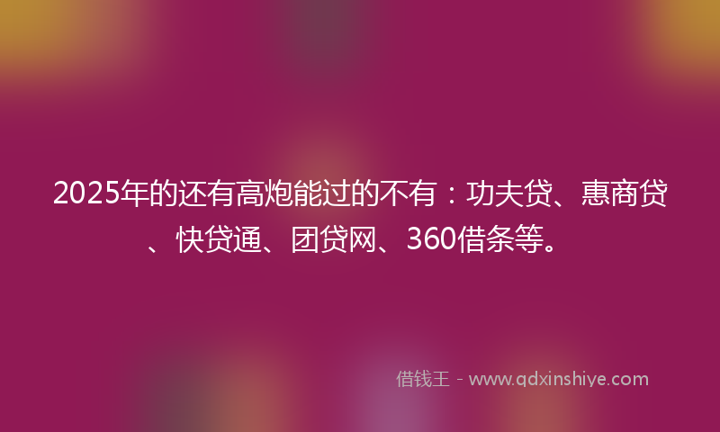 2025年的还有高炮能过的不有：功夫贷、惠商贷、快贷通、团贷网、360借条等。