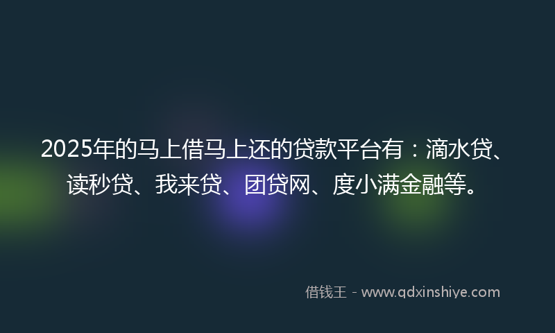2025年的马上借马上还的贷款平台有：滴水贷、读秒贷、我来贷、团贷网、度小满金融等。
