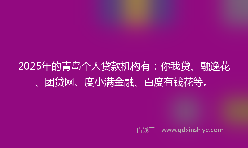 2025年的青岛个人贷款机构有：你我贷、融逸花、团贷网、度小满金融、百度有钱花等。