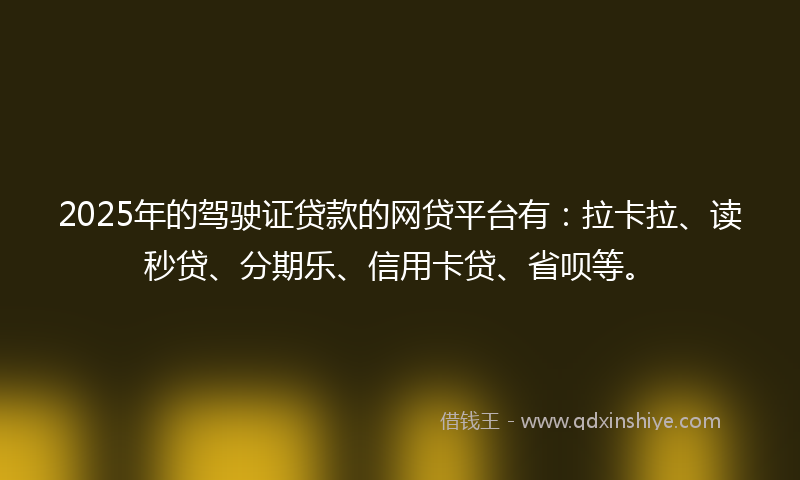 2025年的驾驶证贷款的网贷平台有：拉卡拉、读秒贷、分期乐、信用卡贷、省呗等。