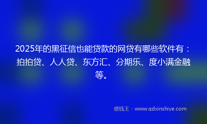2025年的黑征信也能贷款的网贷有哪些软件有：拍拍贷、人人贷、东方汇、分期乐、度小满金融等。