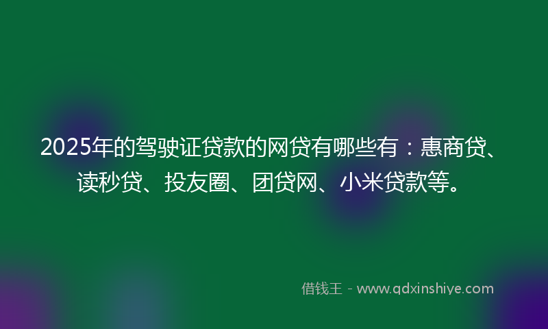 2025年的驾驶证贷款的网贷有哪些有：惠商贷、读秒贷、投友圈、团贷网、小米贷款等。
