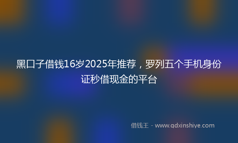 黑口子借钱16岁2025年推荐，罗列五个手机身份证秒借现金的平台