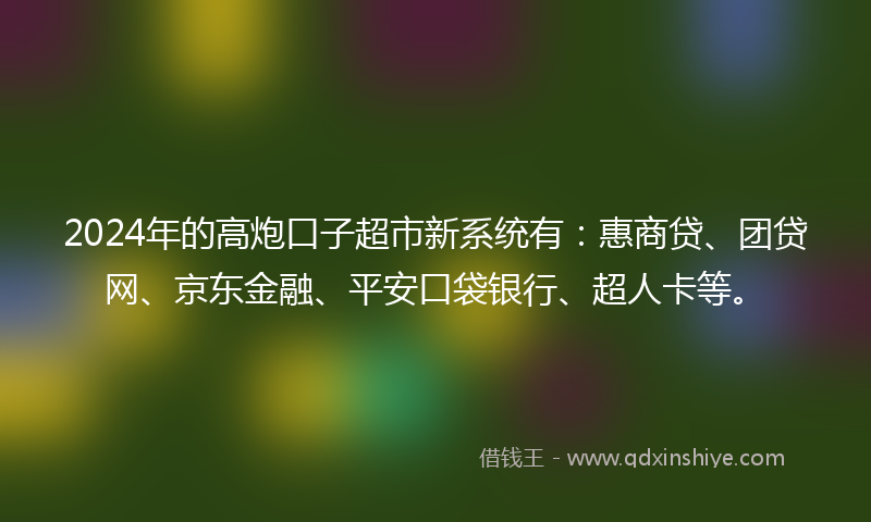 2024年的高炮口子超市新系统有：惠商贷、团贷网、京东金融、平安口袋银行、超人卡等。