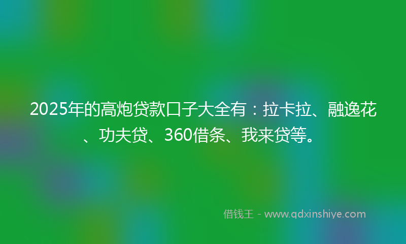 2025年的高炮贷款口子大全有：拉卡拉、融逸花、功夫贷、360借条、我来贷等。