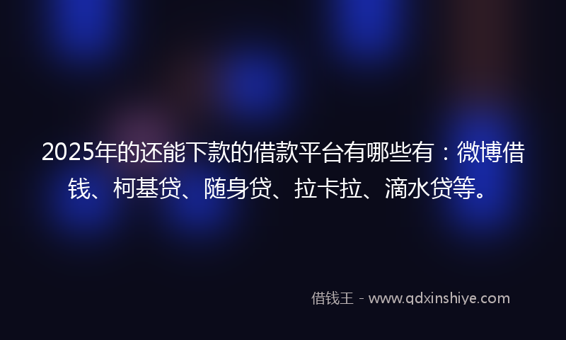2025年的还能下款的借款平台有哪些有：微博借钱、柯基贷、随身贷、拉卡拉、滴水贷等。